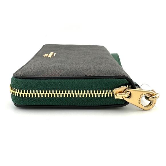 Coach Long Zip Around Wallet in Signature Canvas Brown Dark Pine Green C4452 - Picture 5 of 8